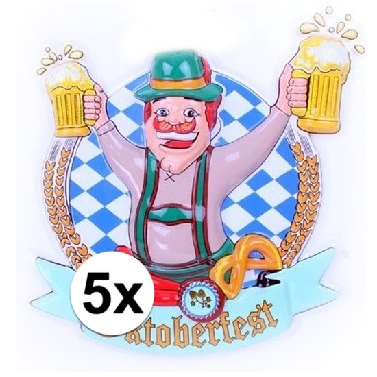 5x Oktoberfest 3D muur-wand decoraties Hans 44cm