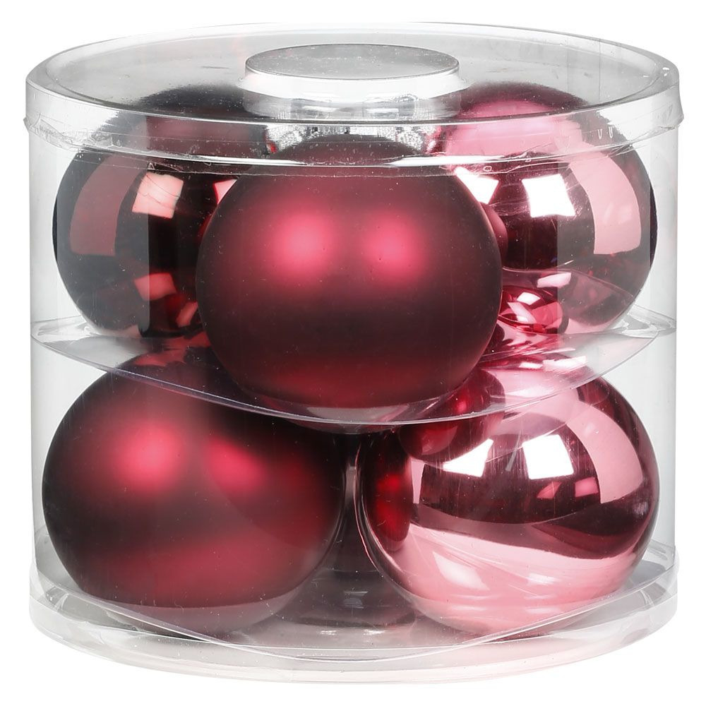6x Berry Kiss mix roze-rode glazen kerstballen 10 cm glans en mat