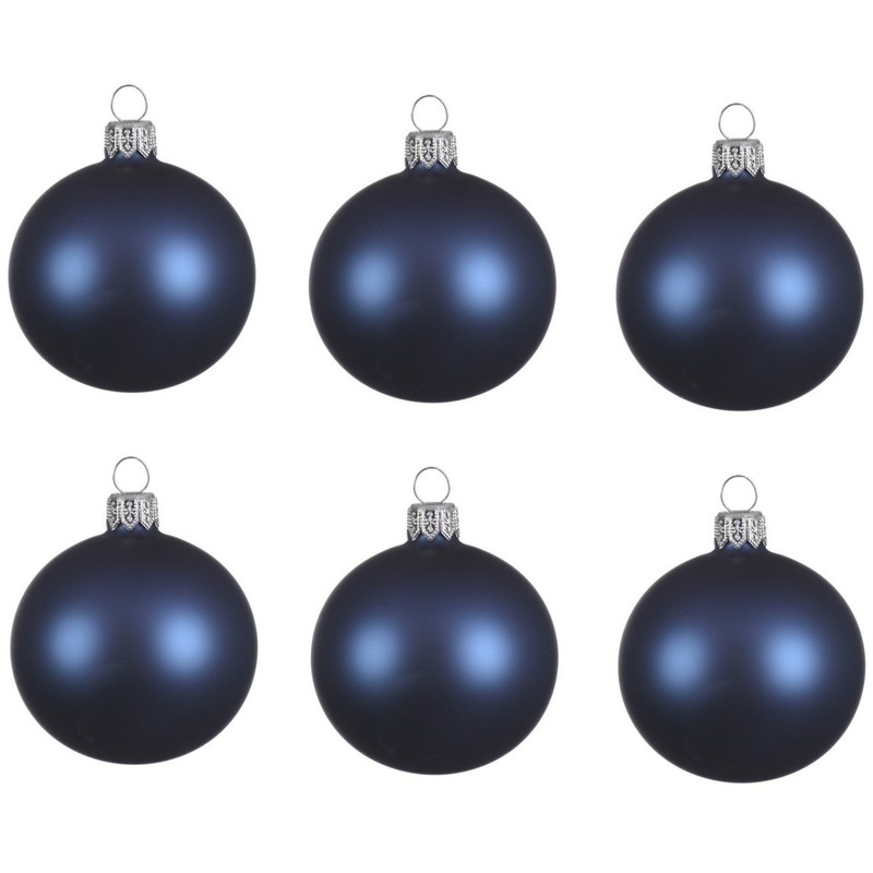 6x Donkerblauwe glazen kerstballen 8 cm mat