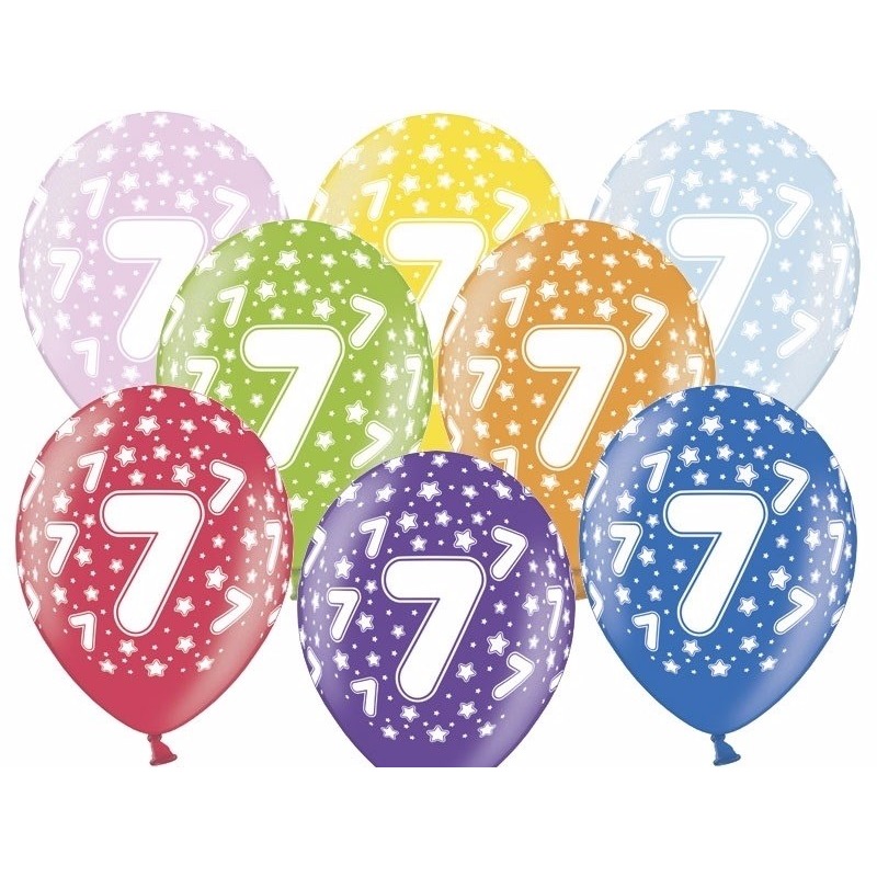 6x Leeftijd versiering sterren ballonnen 7 jaar