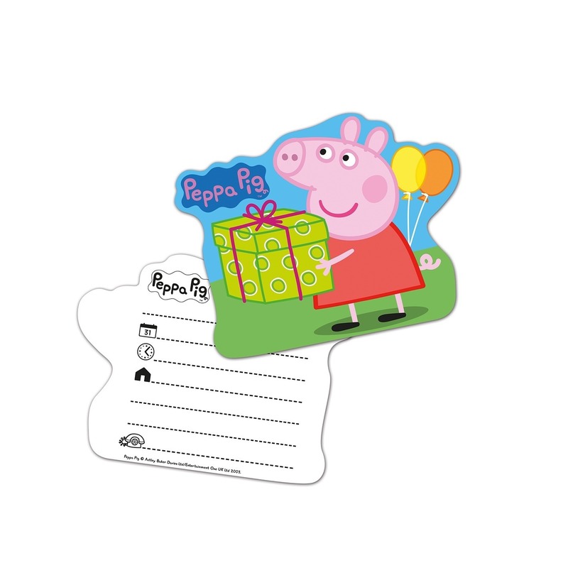 6x Peppa Pig themafeest uitnodingen-kaarten