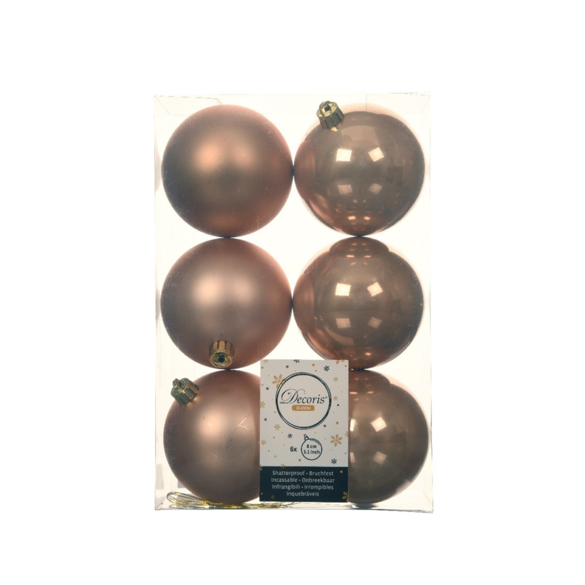 6x stuks kunststof kerstballen toffee bruin 8 cm glans-mat