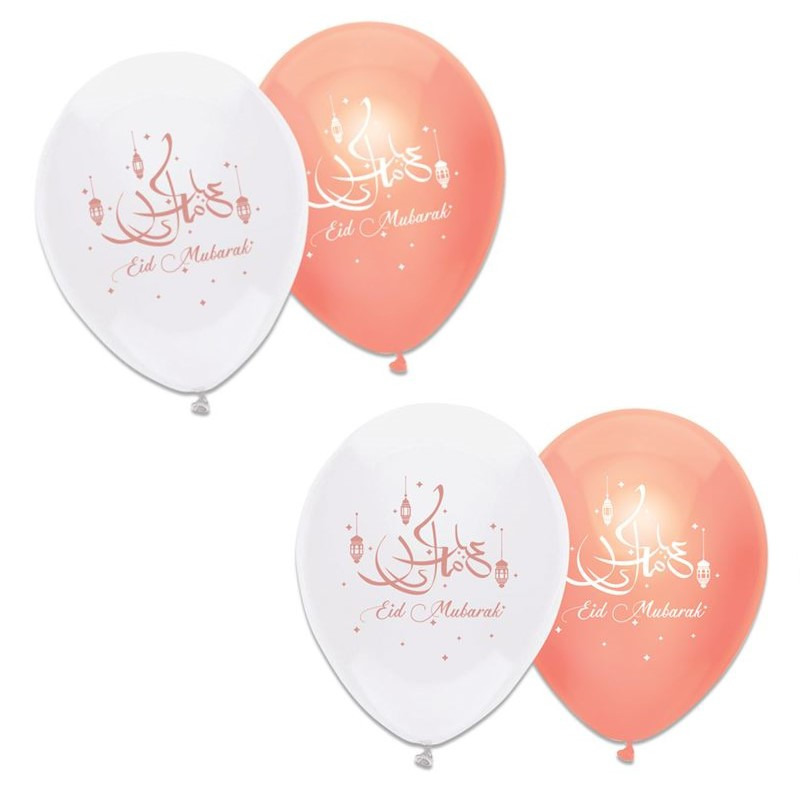 6x stuks Ramadan Mubarak thema ballonnen wit/roze 30 cm