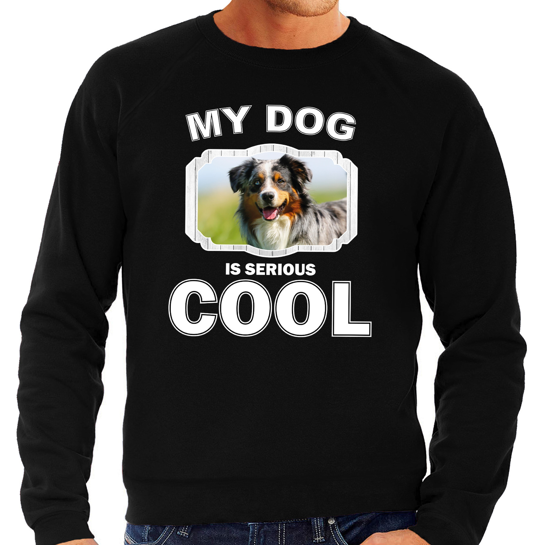 Australische herder honden sweater-trui my dog is serious cool zwart voor heren