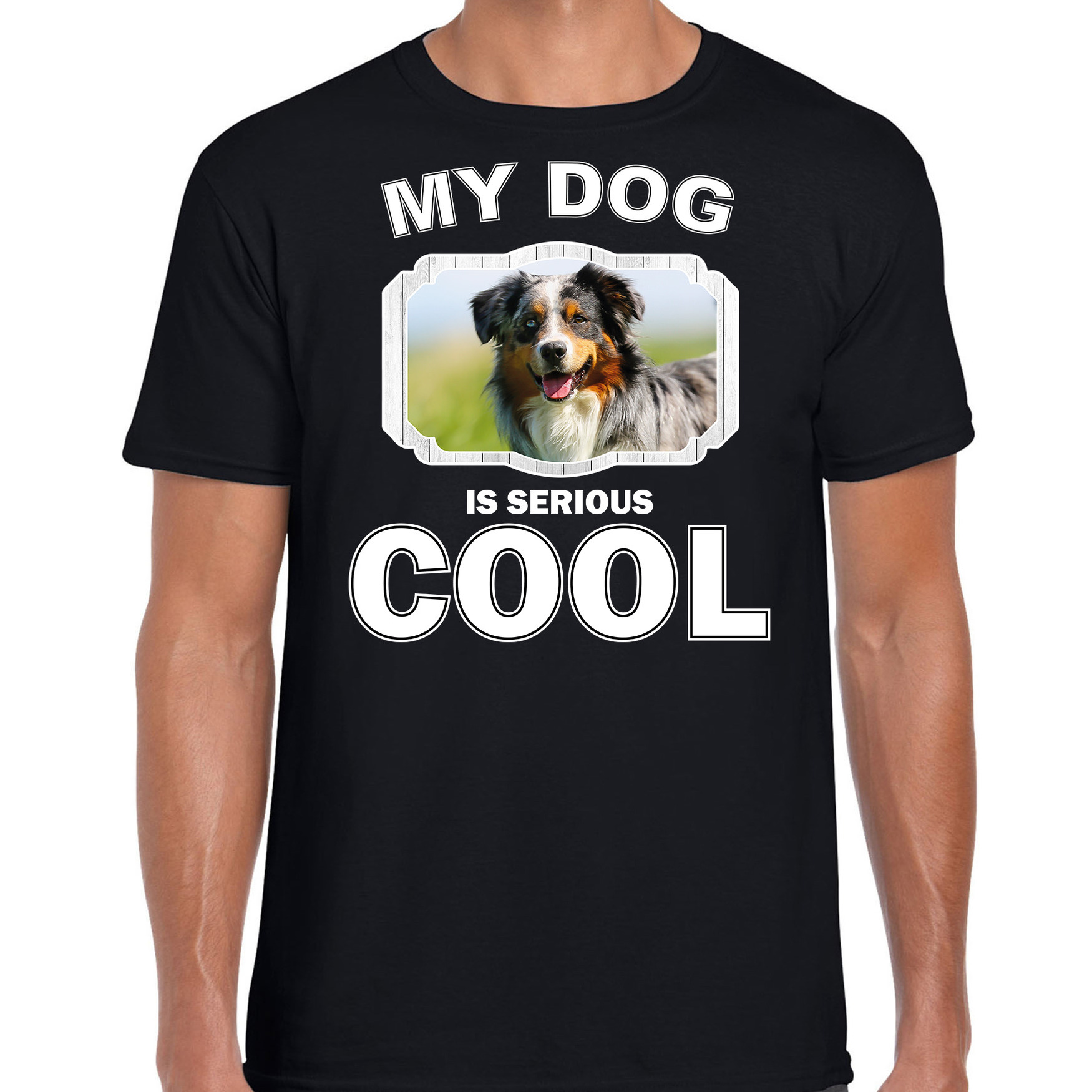Australische herder honden t-shirt my dog is serious cool zwart voor heren