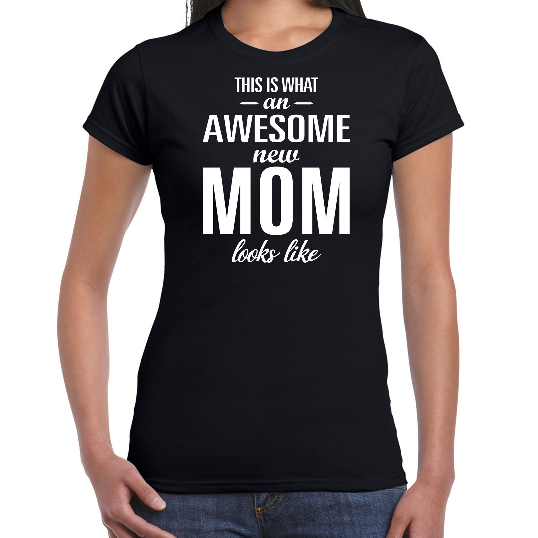 Awesome new mom t-shirt zwart voor dames Cadeau aanstaande moeder- zwanger