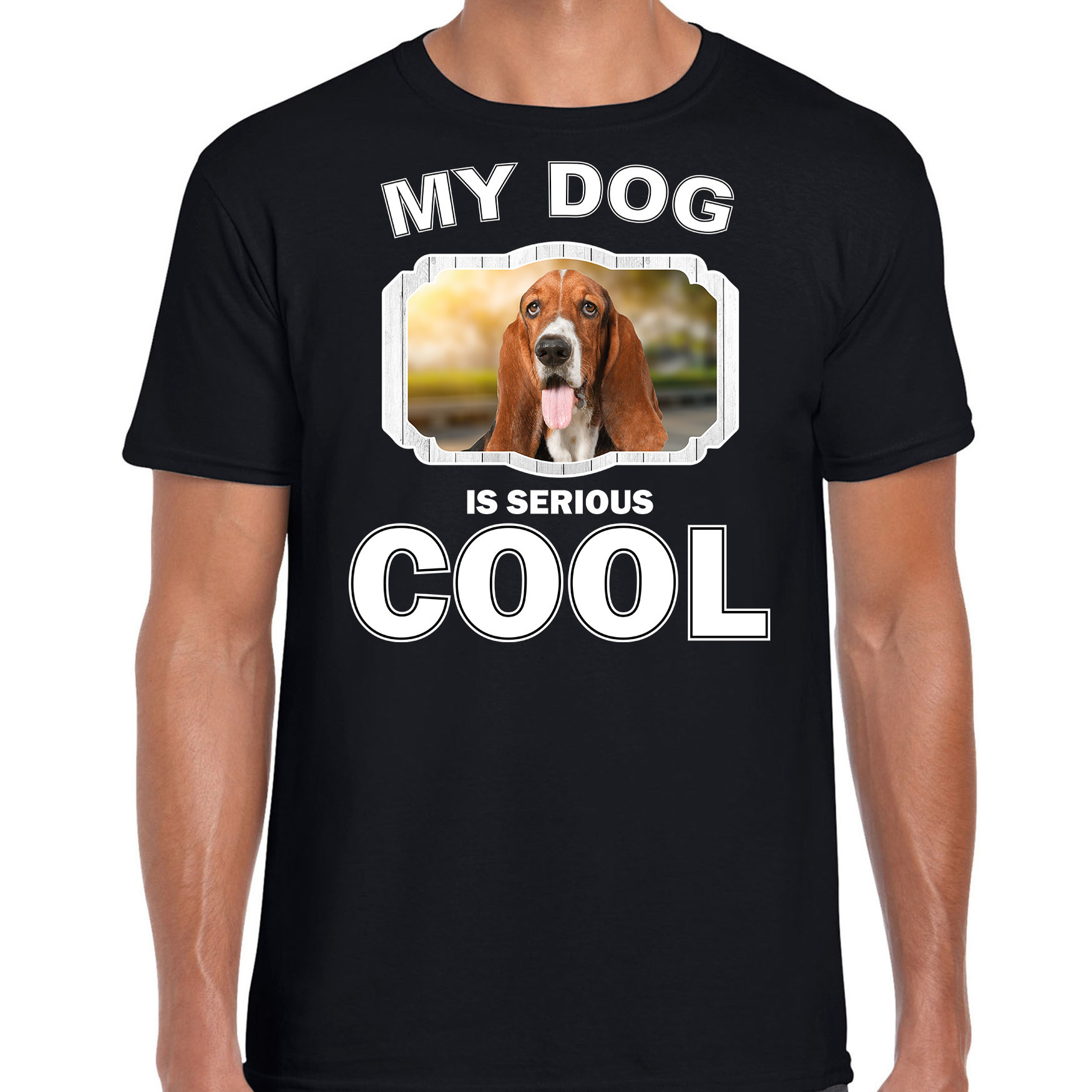 Basset honden t-shirt my dog is serious cool zwart voor heren