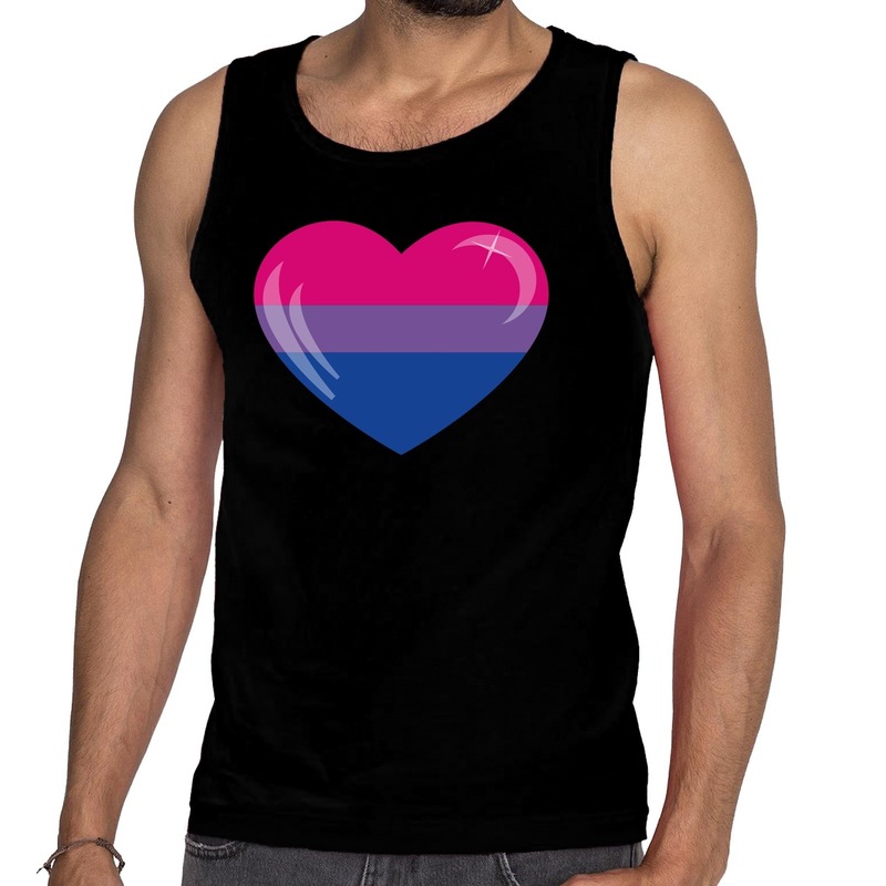 Bi hart gay pride tanktop-mouwloos shirt zwart voor heren