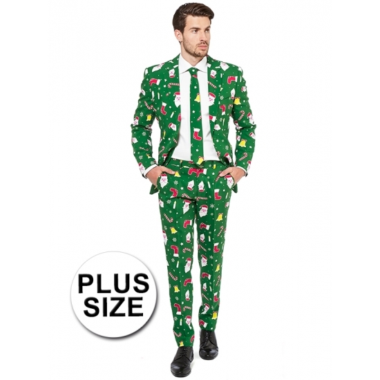 Big sized Groene business suit met kerst print