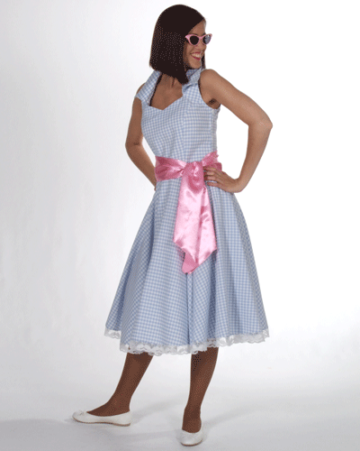 Blauw geblokte jaren 50 dames jurk