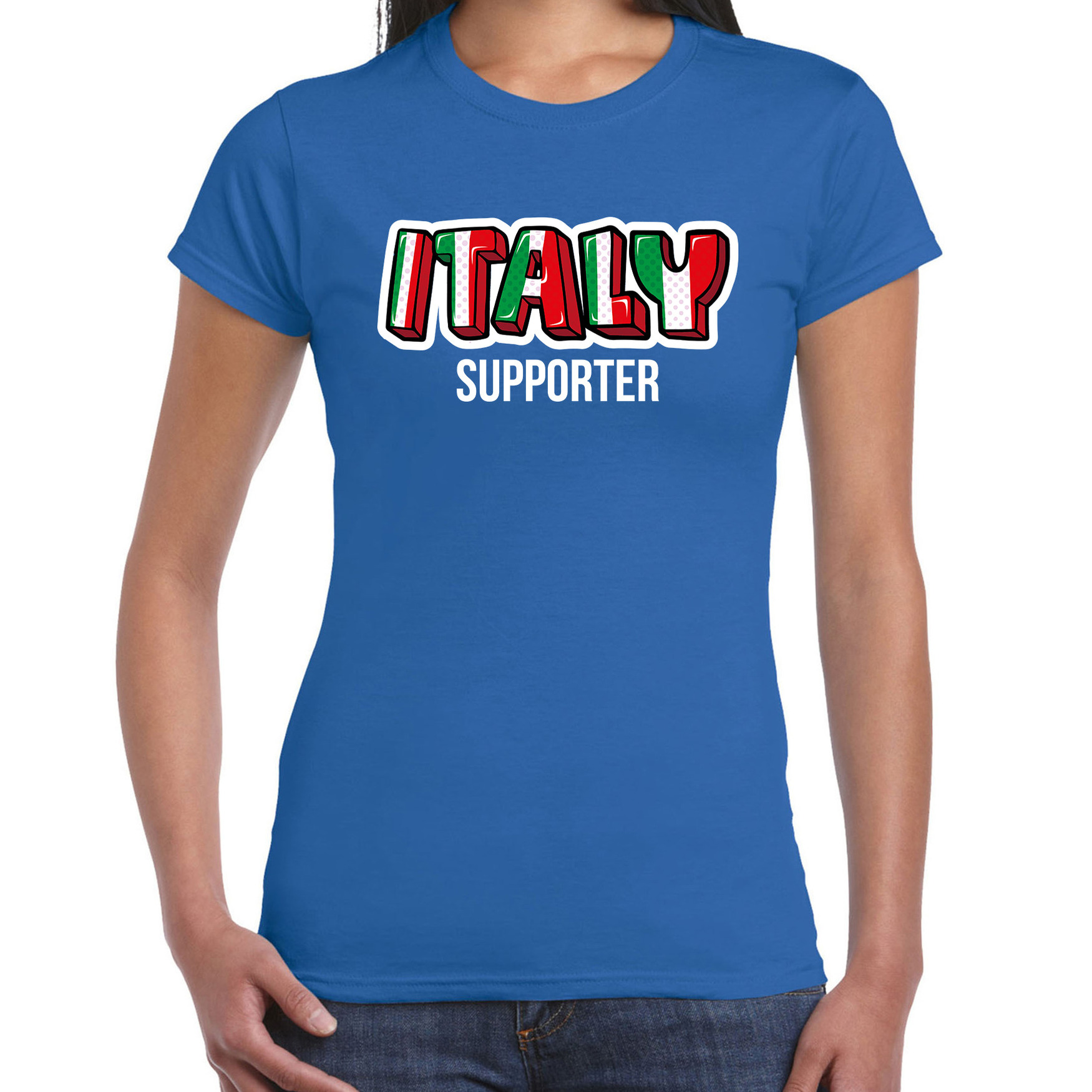 Blauw t-shirt Italy-Italie supporter EK- WK voor dames