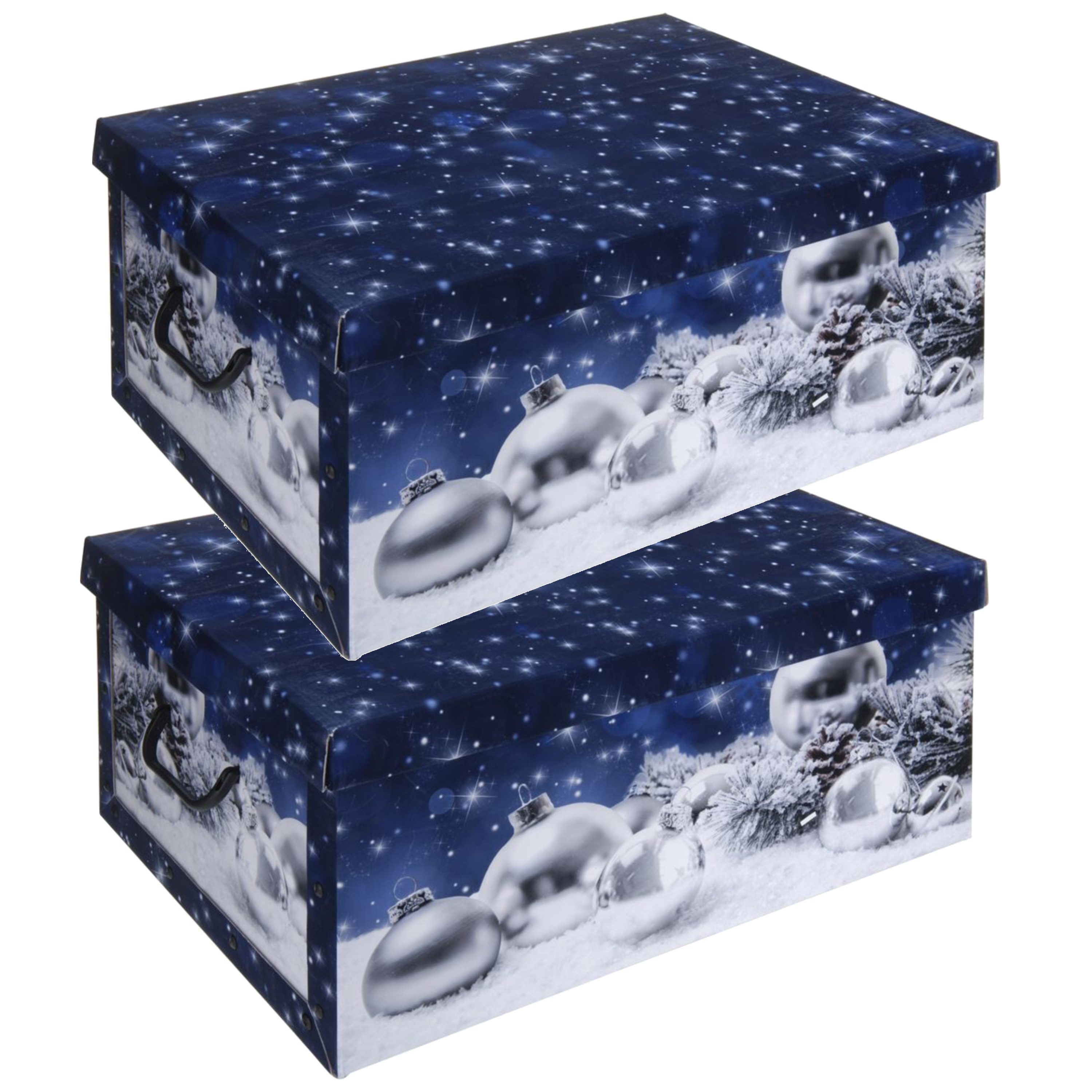 Blauwe kerstballen-kerstversiering opbergbox 49 cm