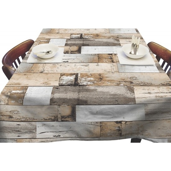 Buiten tafelkleed-tafelzeil houten planken bruin 140 x 200 cm