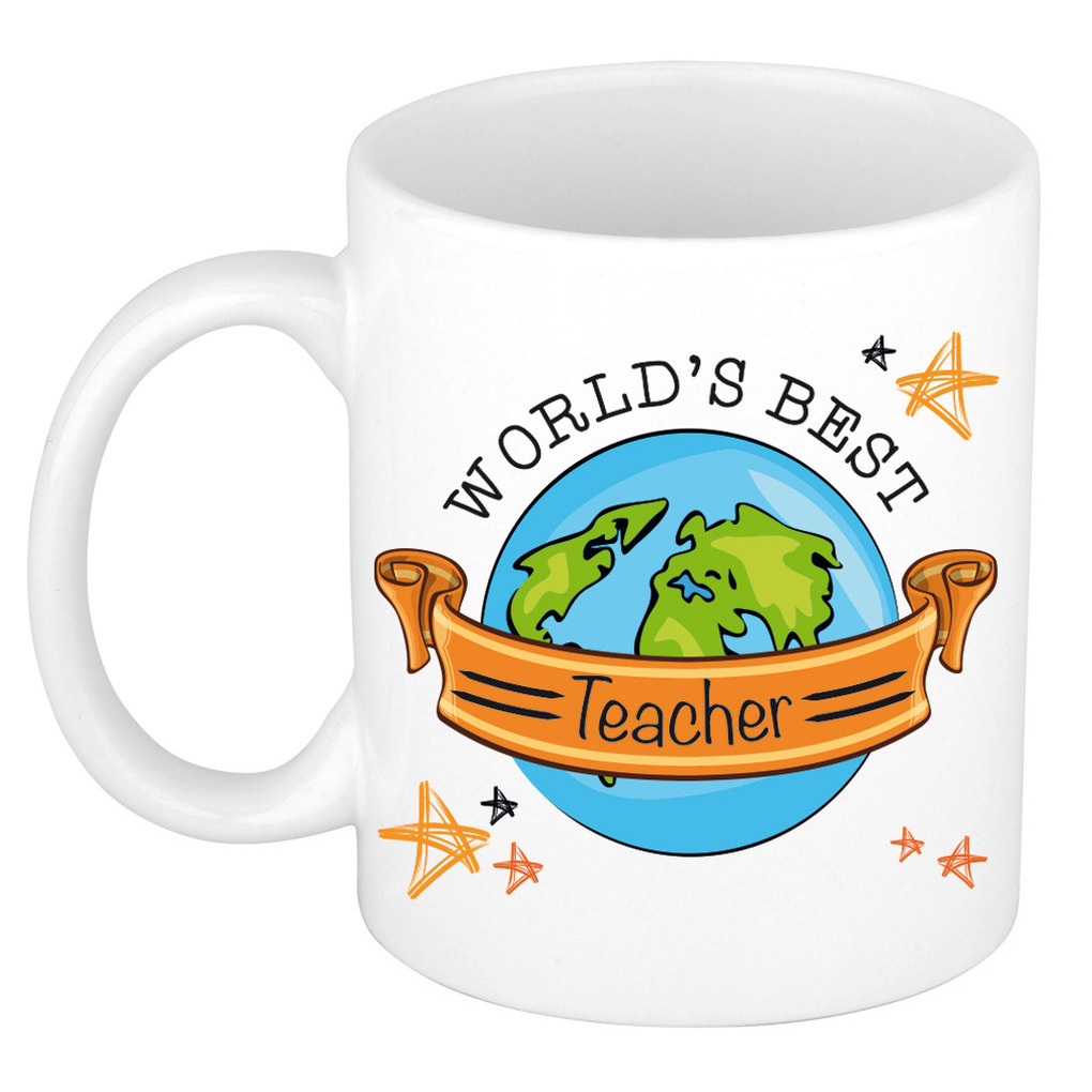 Cadeau koffie-thee mok voor leraar beste leraar oranje 300 ml