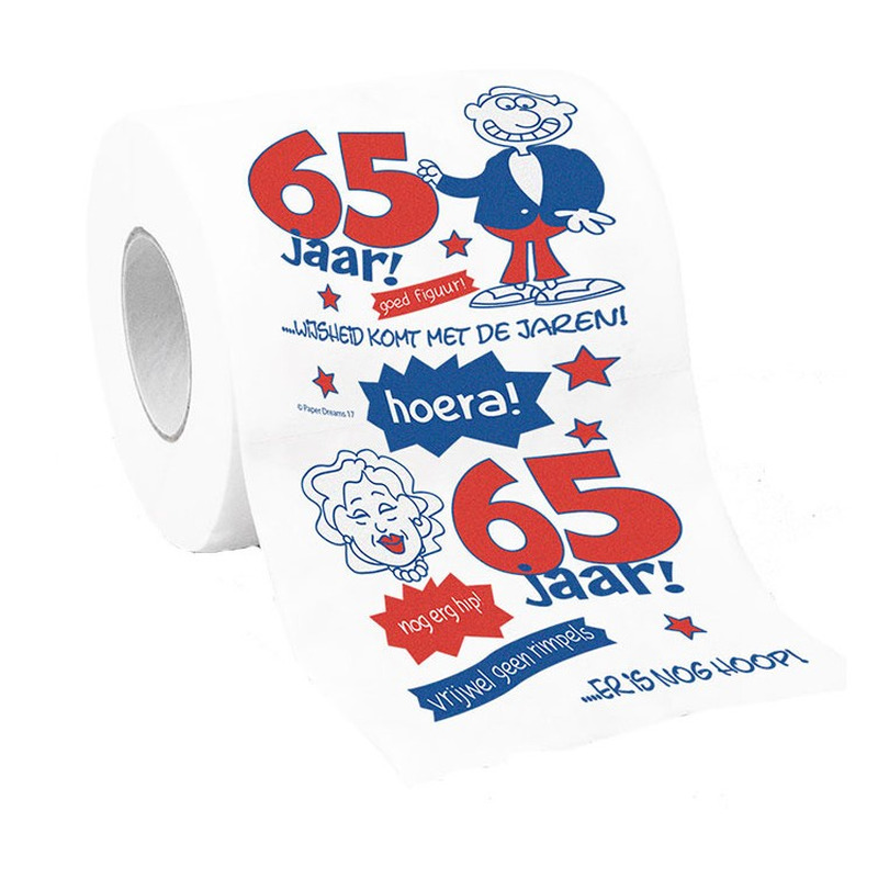 Cadeau toiletpapier 65 jaar verjaardag versiering-decorati