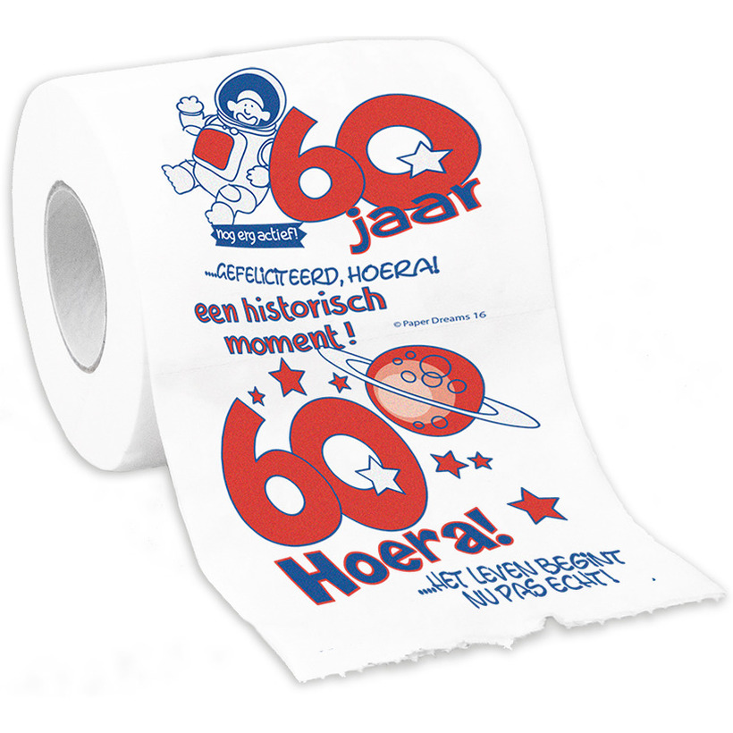 Cadeau toiletpapier rol 60 jaar verjaardag versiering-decoratie