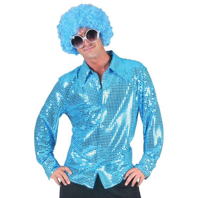 Carnavalskleding blauwe pailletten overhemd voor heren