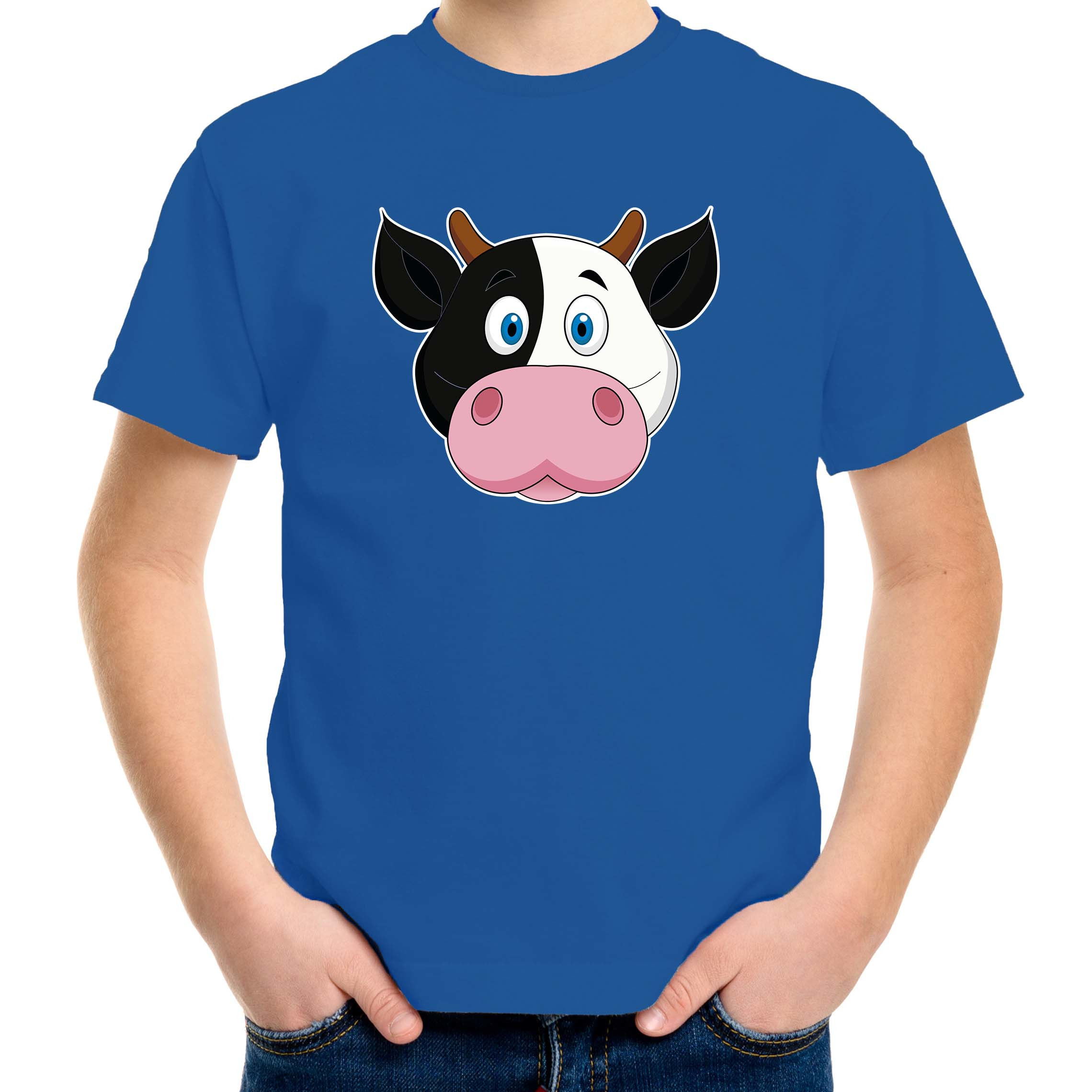 Cartoon koe t-shirt blauw voor jongens en meisjes - Cartoon dieren t-shirts kinderen