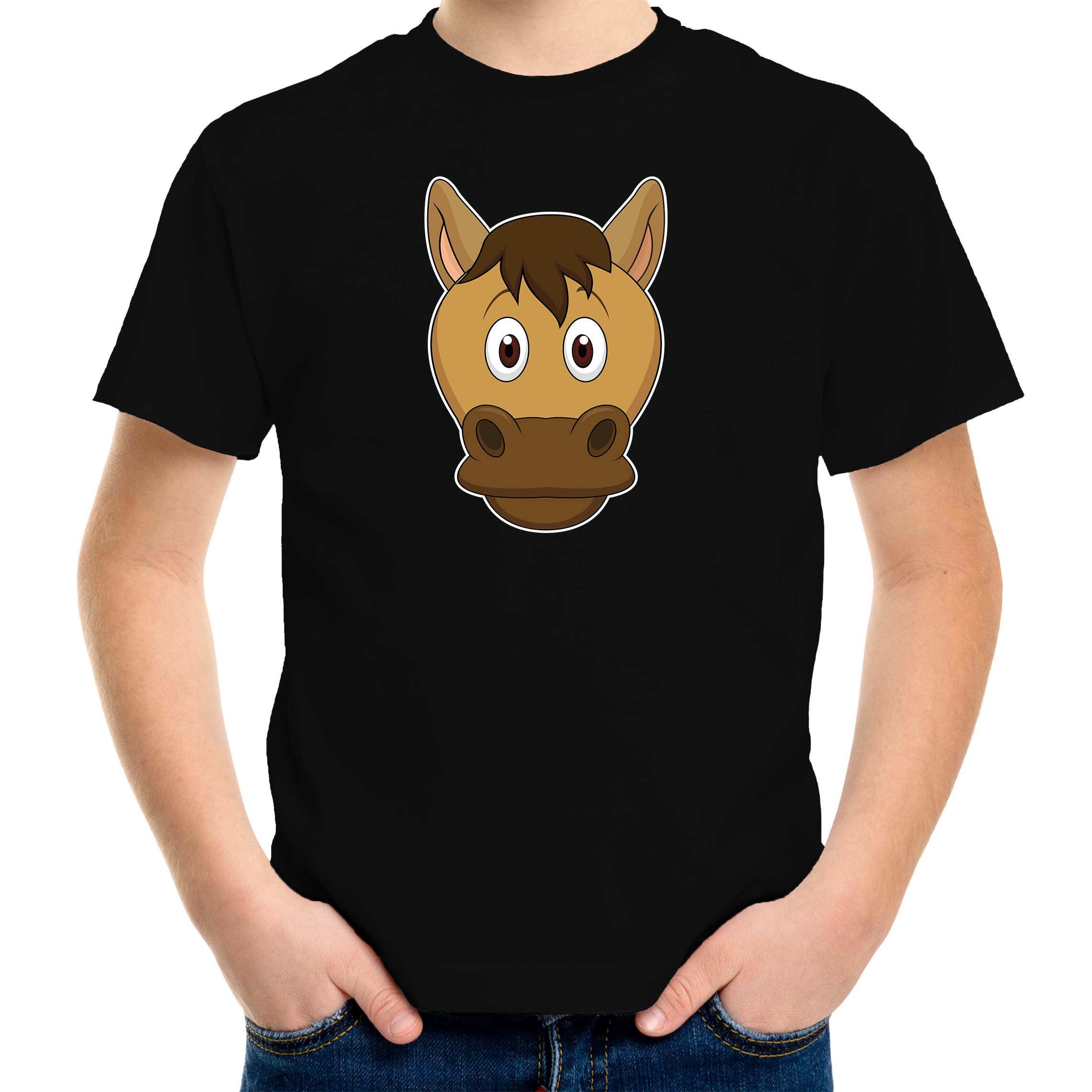 Cartoon paard t-shirt zwart voor jongens en meisjes - Cartoon dieren t-shirts kinderen