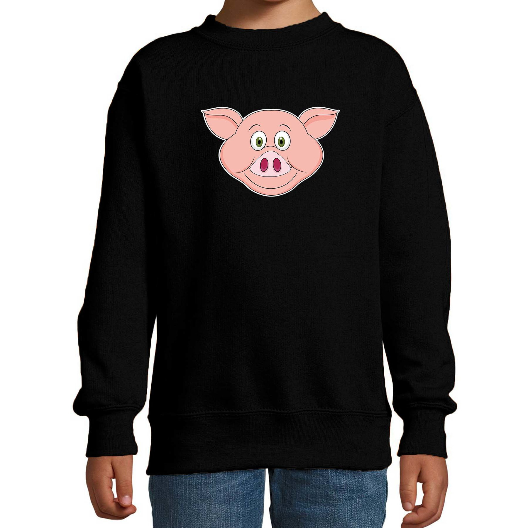 Cartoon varken trui zwart voor jongens en meisjes - Cartoon dieren sweater kinderen