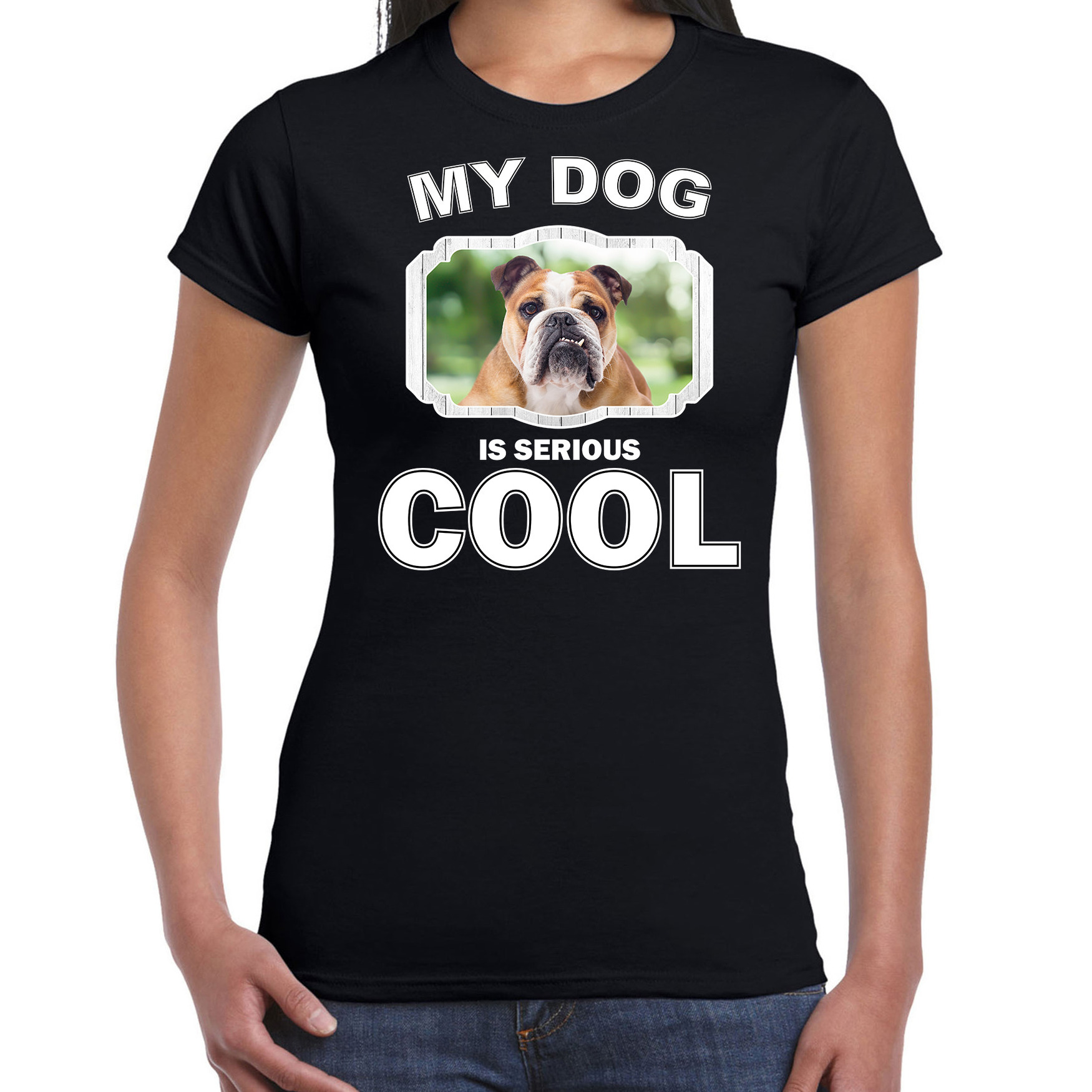 Coole Britse Bulldogs honden t-shirt my dog is serious cool zwart voor dames
