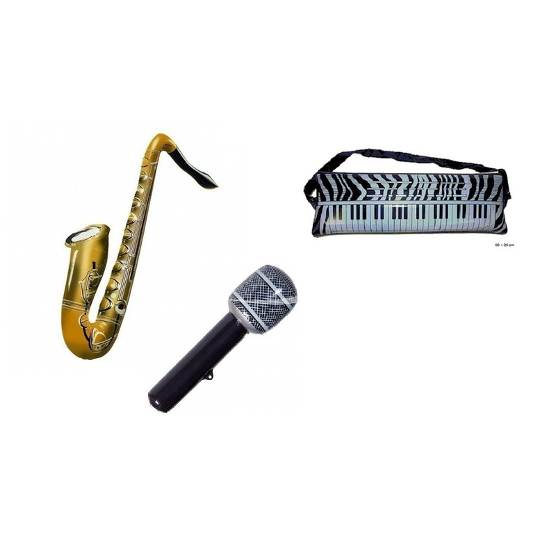 Decoratie set opblaasbare microfoon saxofoon en keyboard