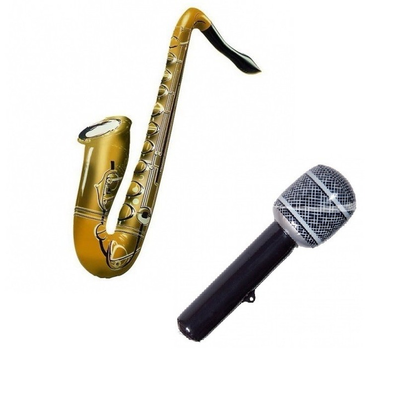 Decoratie set opblaasbare saxofoon en microfoon