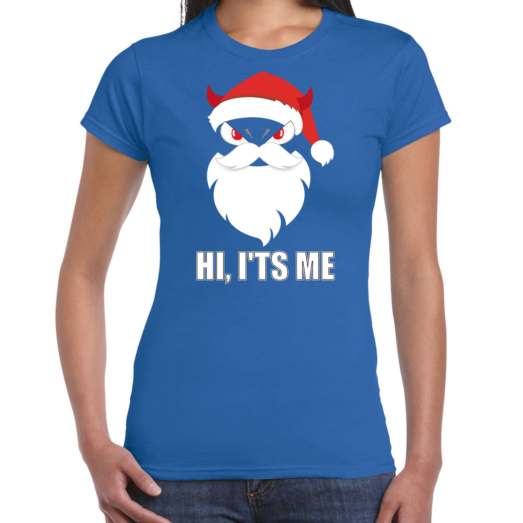 Devil Santa Kerstshirt - Kerst outfit Hi its me blauw voor dames