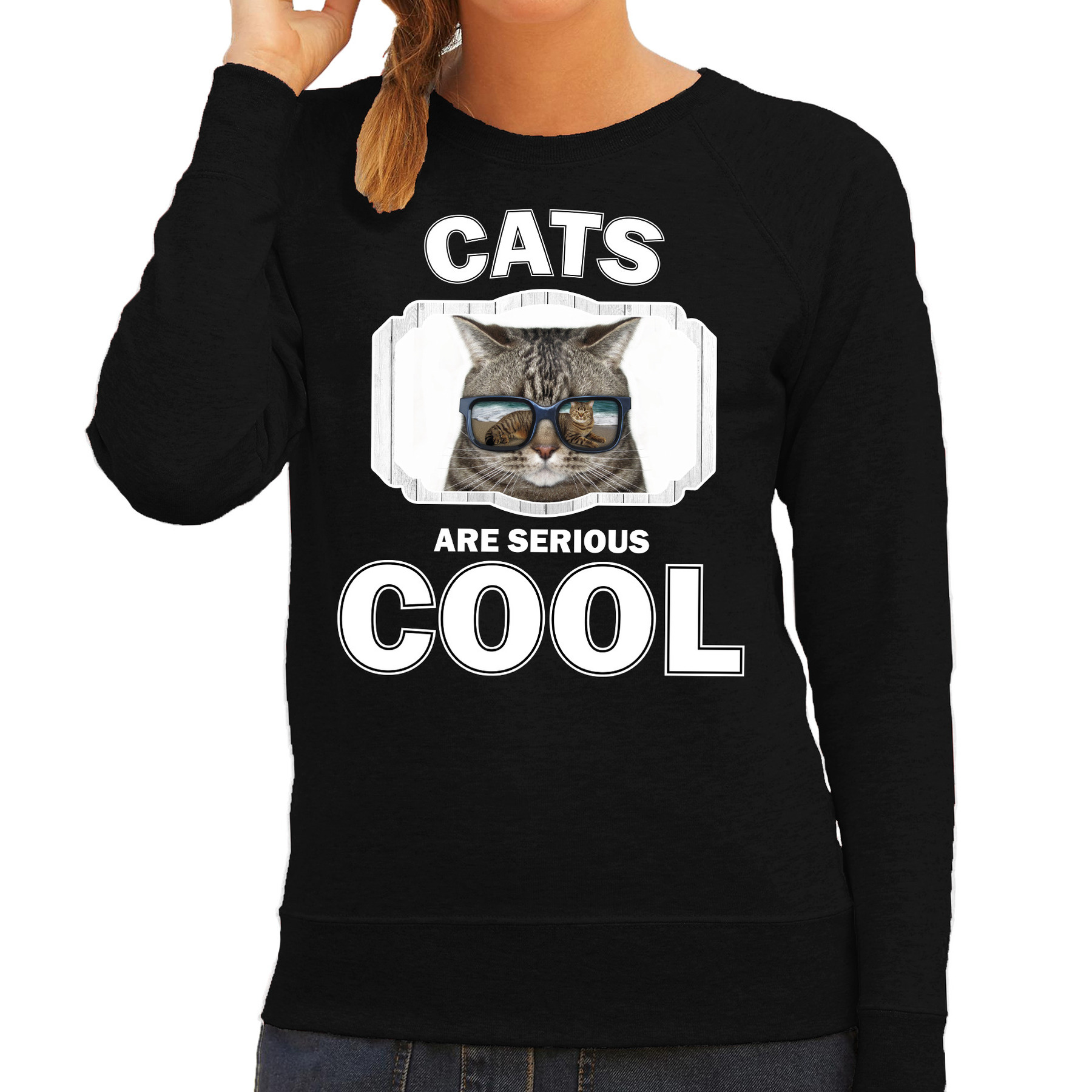 Dieren coole poes sweater zwart dames - cats are cool trui
