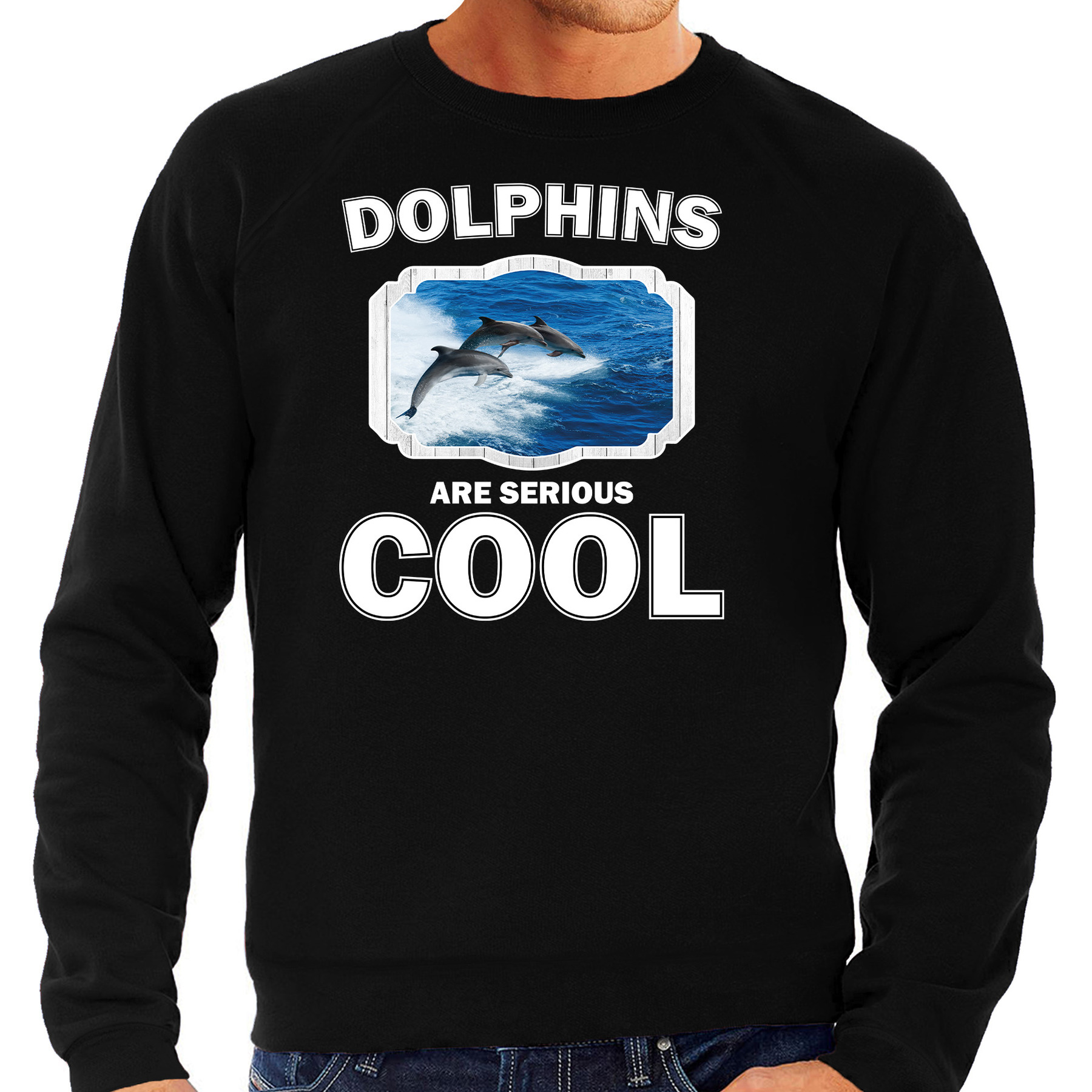 Dieren dolfijn groep sweater zwart heren - dolphins are cool trui