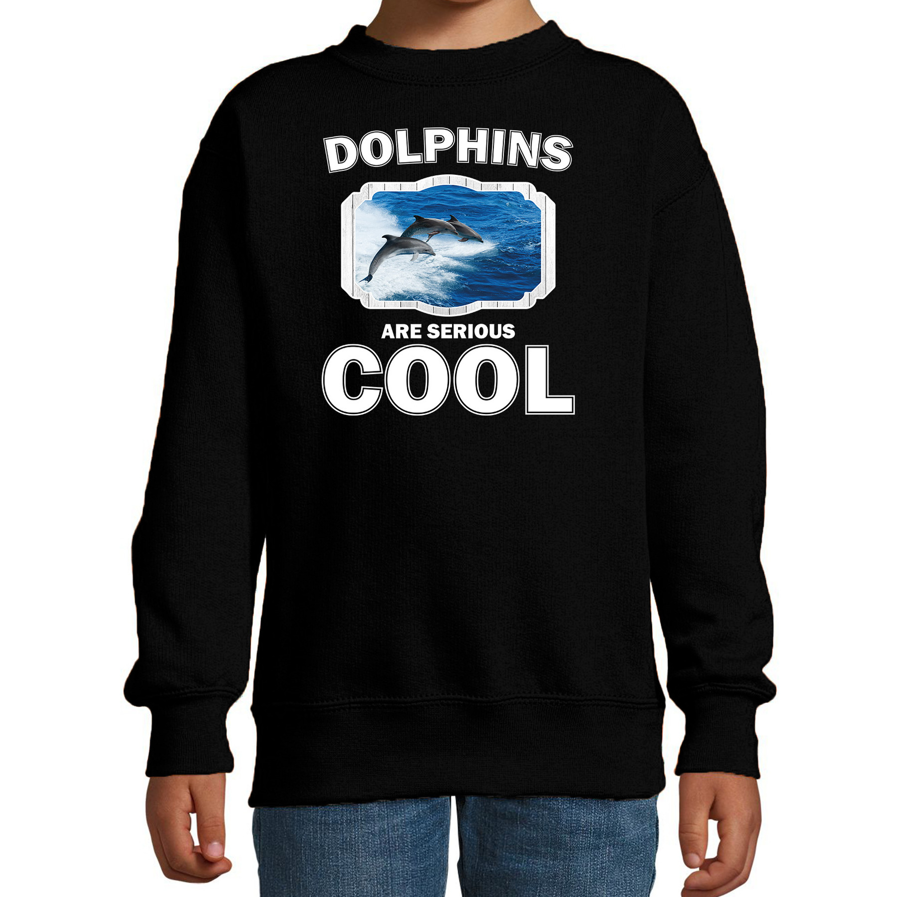 Dieren dolfijn groep sweater zwart kinderen - dolphins are cool trui jongens en meisjes