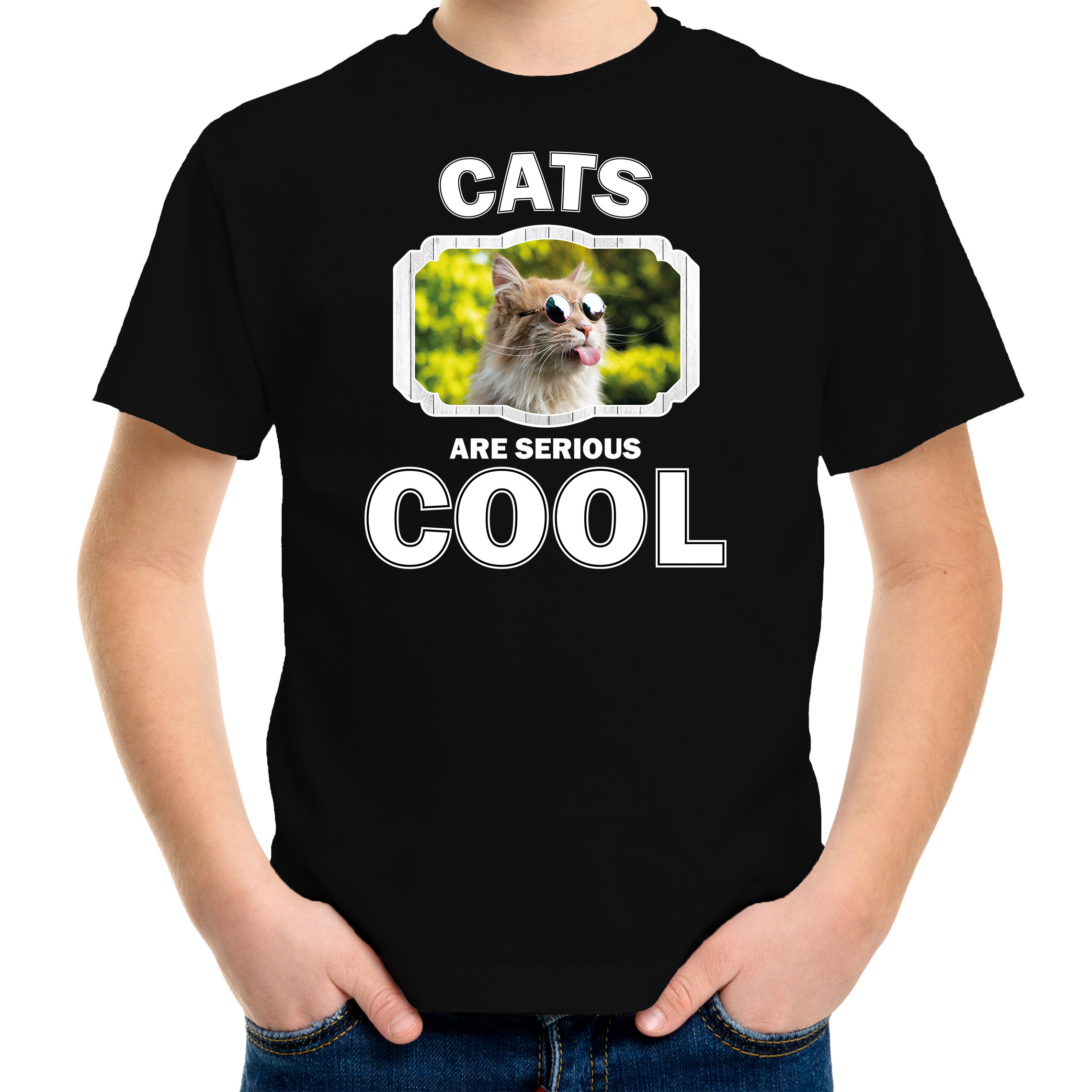 Dieren gekke poes t-shirt zwart kinderen - cats are cool shirt jongens en meisjes