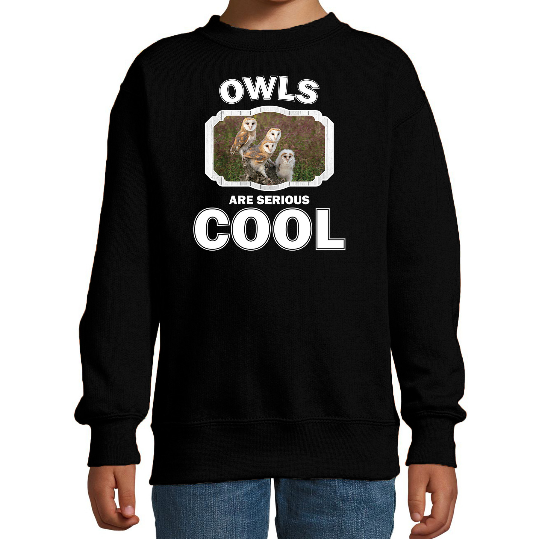 Dieren kerkuil sweater zwart kinderen owls are cool trui jongens en meisjes
