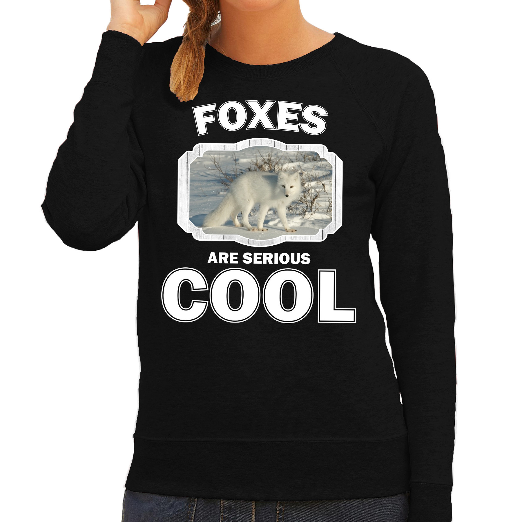 Dieren poolvos sweater zwart dames - foxes are cool trui