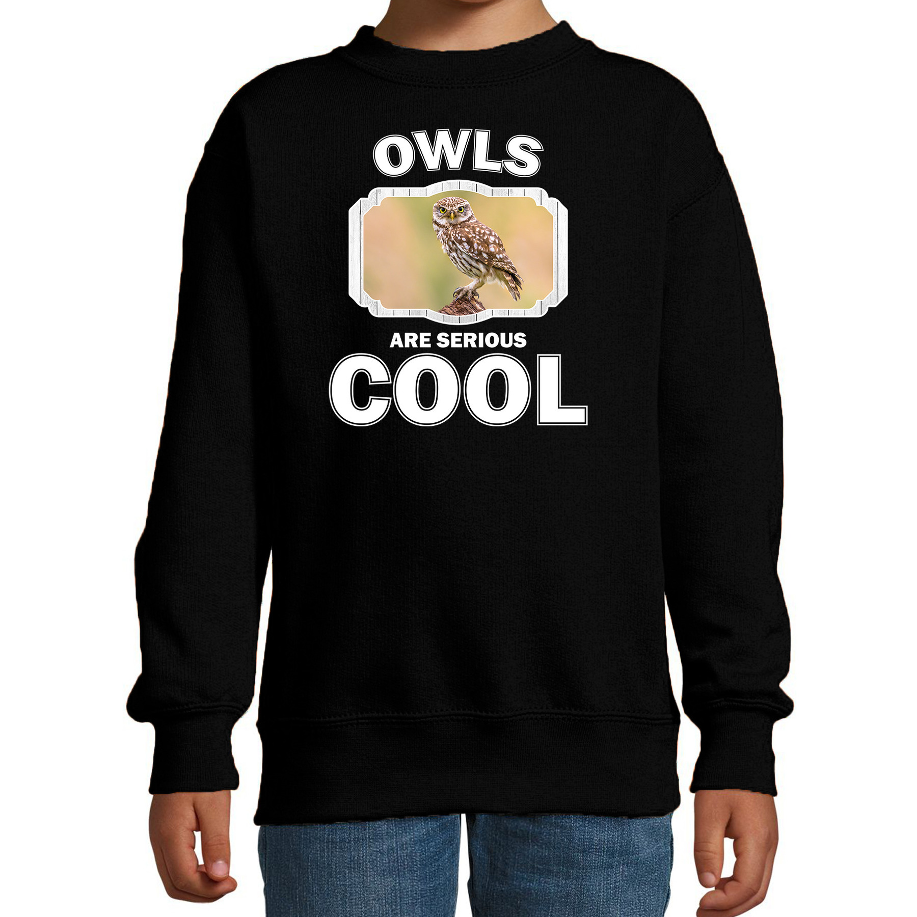 Dieren steenuil sweater zwart kinderen owls are cool trui jongens en meisjes