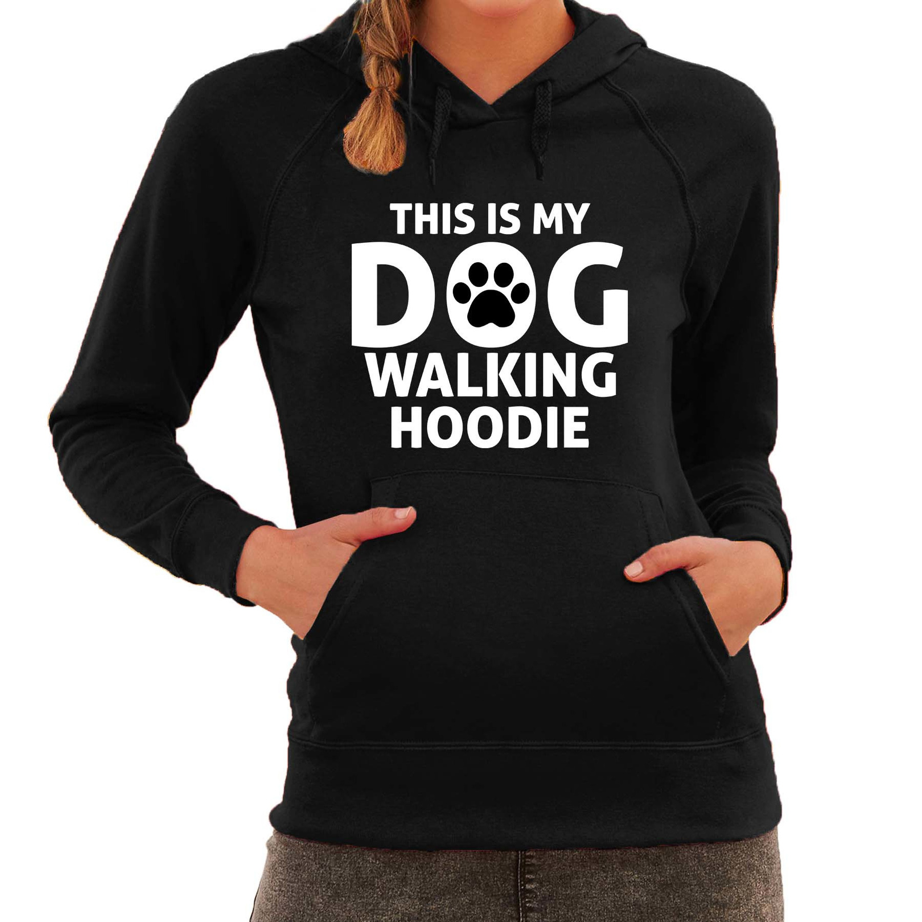 Dog walking hoodie fun tekst bankhanger hoodie voor dames zwart