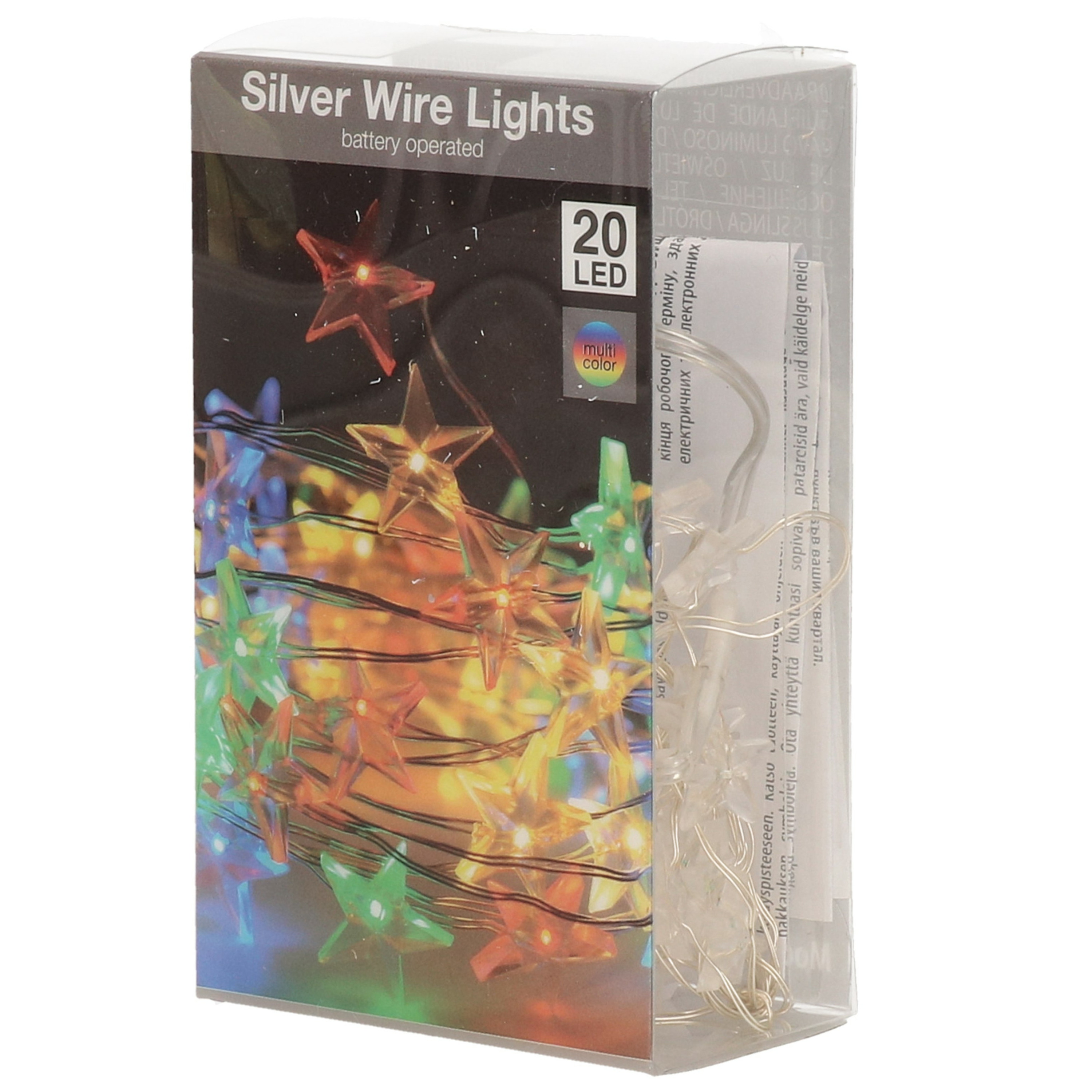 Draadverlichting sterren lampjes aan zilverdraad op batterij gekleurd 20 lampjes 100 cm
