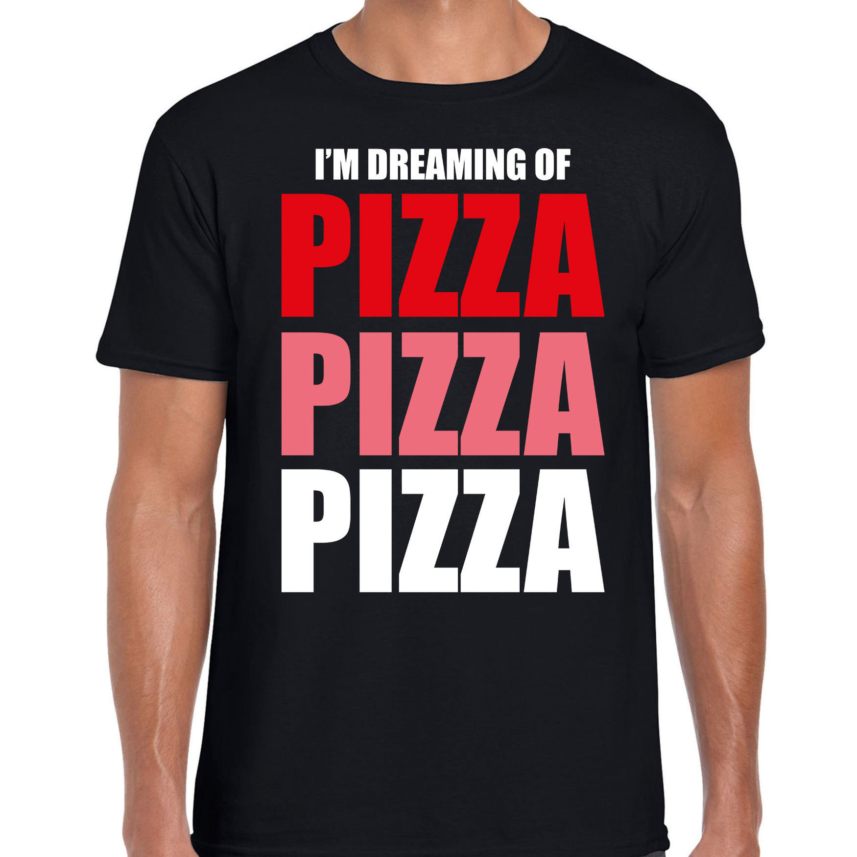 Dreaming of pizza fun t-shirt zwart voor heren