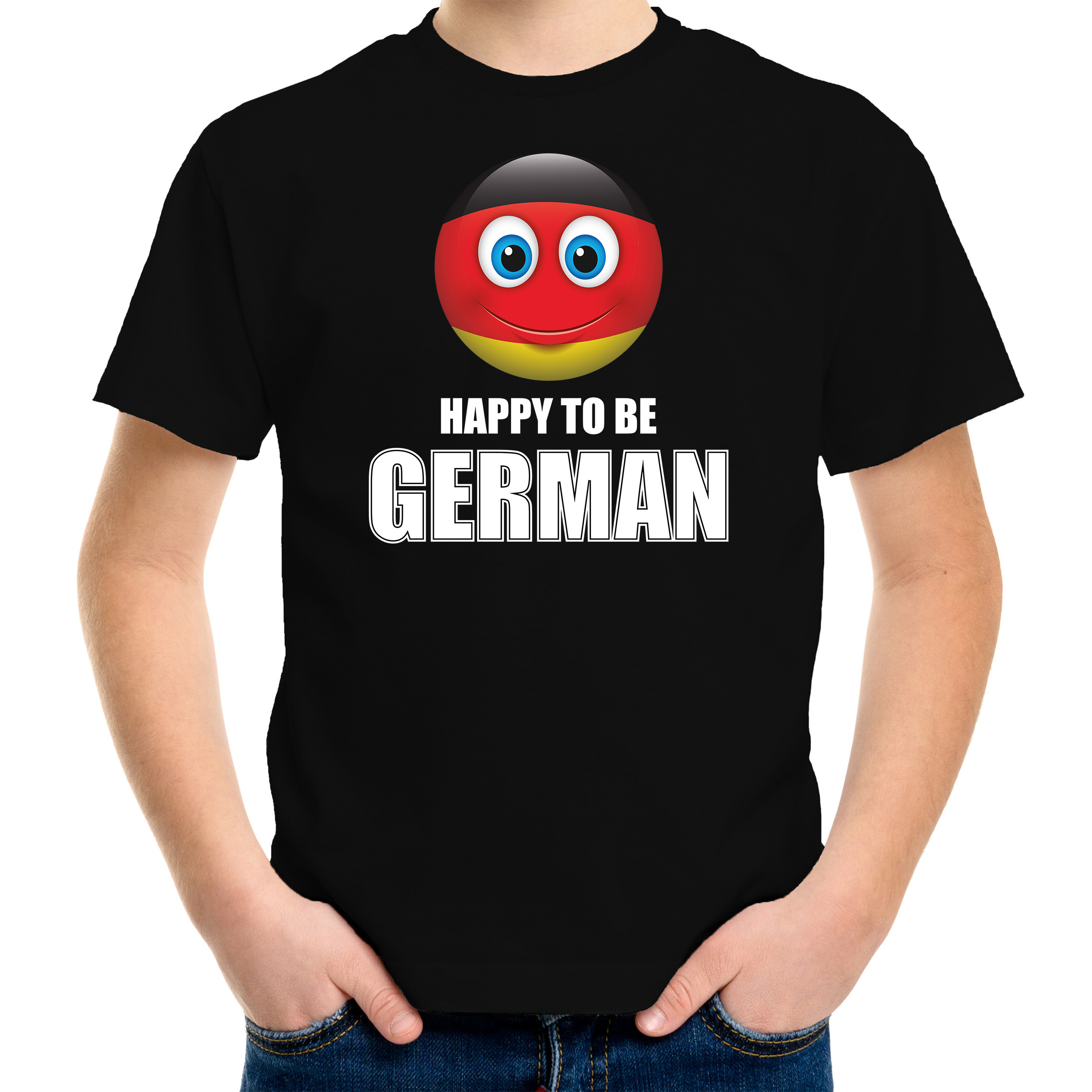 Duitsland Emoticon Happy to be German landen t-shirt zwart kinderen