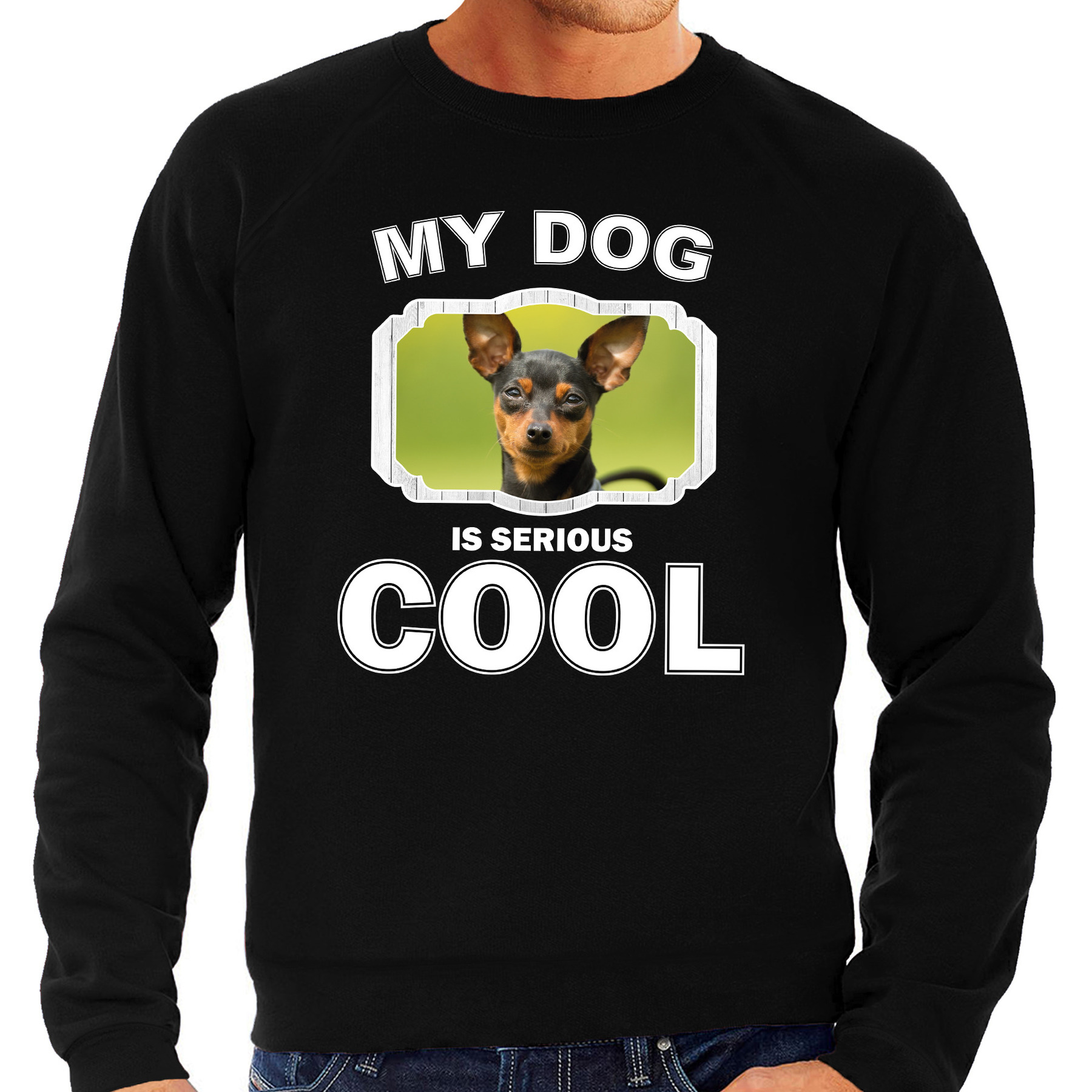 Dwergpinscher honden sweater-trui my dog is serious cool zwart voor heren