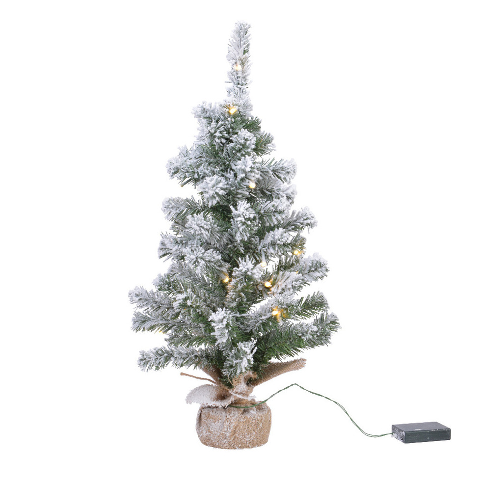 Everlands mini kerstboom 45 cm met sneeuw en kerstverlichting kunstboom
