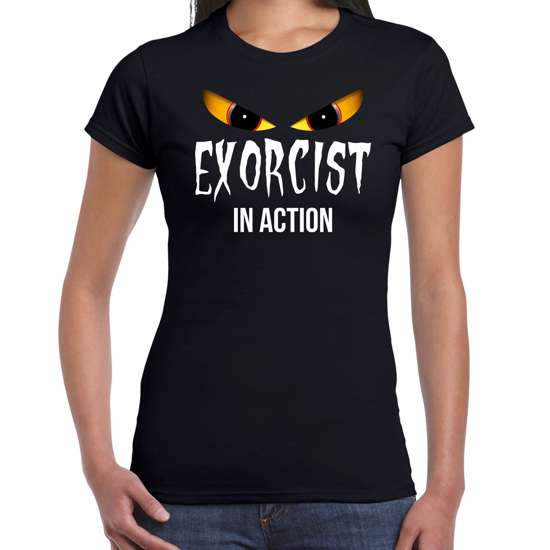 Exorcist in action halloween verkleed t-shirt zwart voor dames