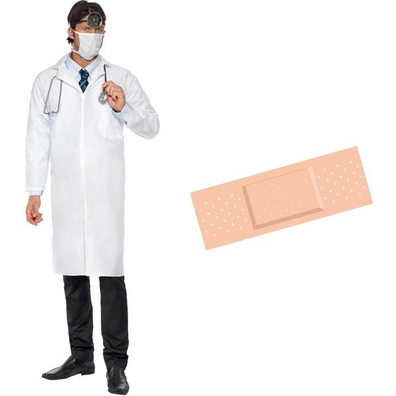Feest verplegers-dokters outfit 48-50 (M) met pleister sticker