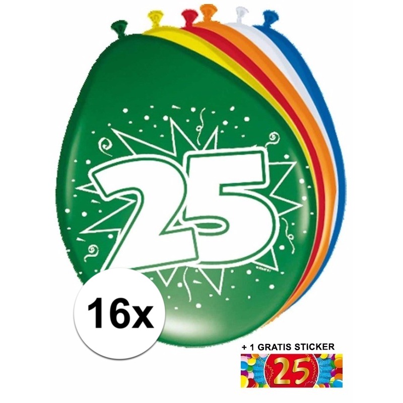 Feestartikelen 25 jaar ballonnen 16x + sticker