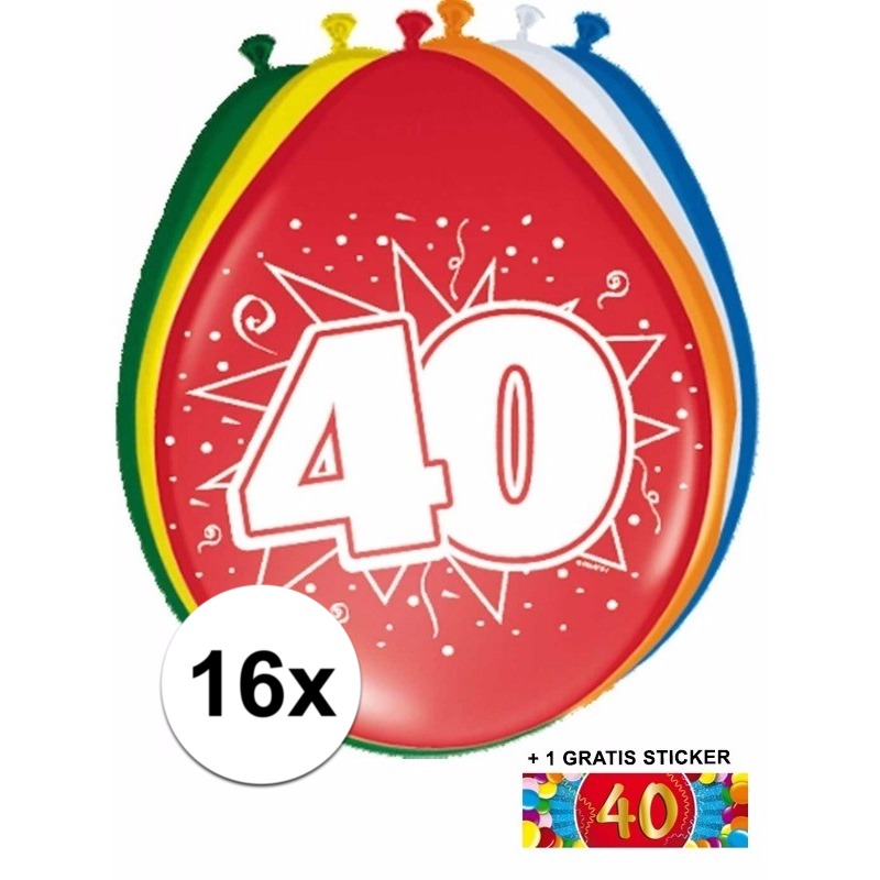Feestartikelen 40 jaar ballonnen 16x + sticker