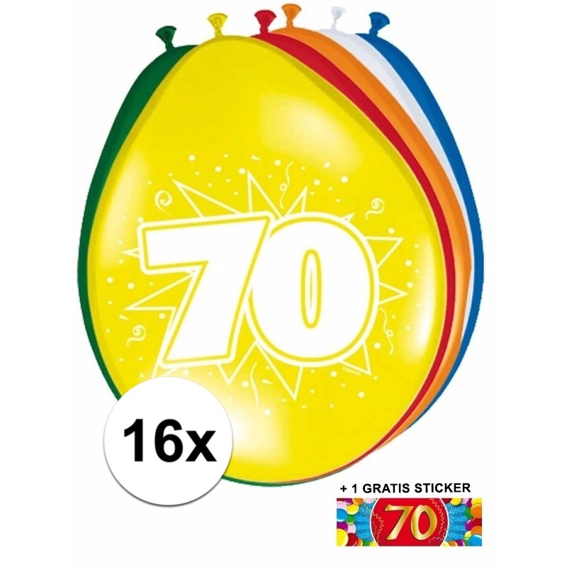 Feestartikelen 70 jaar ballonnen 16x + sticker