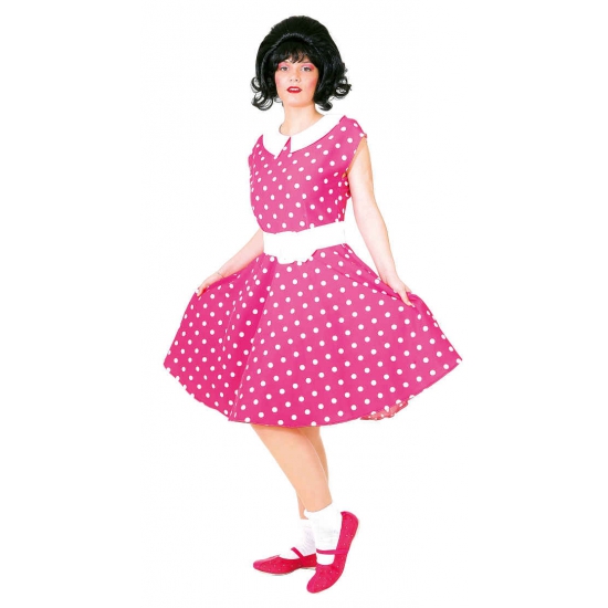 Fifties jurkje met polka dots roze-wit