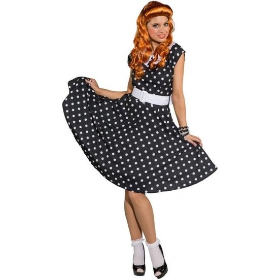 Fifties jurkje met polka dots zwart-wit