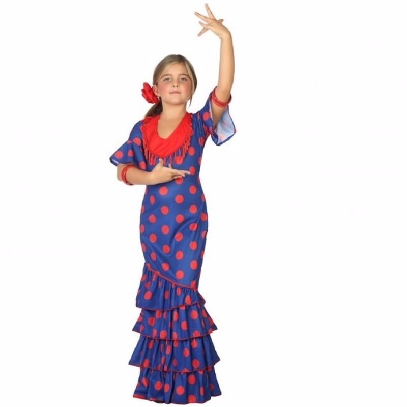 Flamenco danseressen jurk voor meisjes blauw