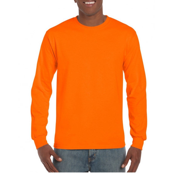 Fluoriserend oranje t-shirt lange mouwen van Gildan